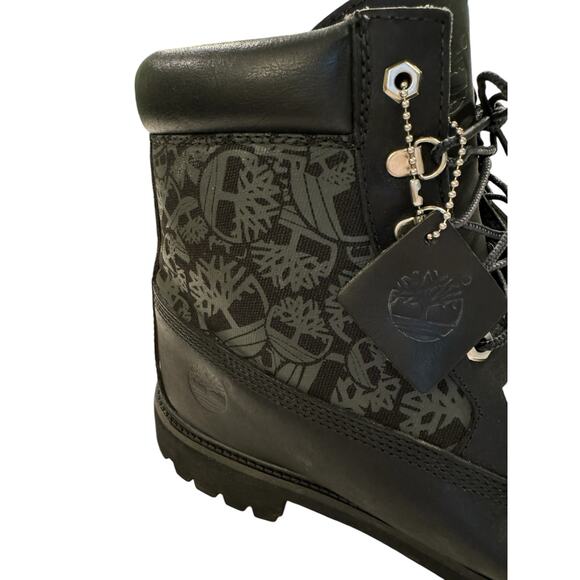 US 13W MEN'S BLACK TIMBERLAND PREMIUM LEATHER WATERPROOF BOOTS LOGO SIDE - Picture 3 of 10